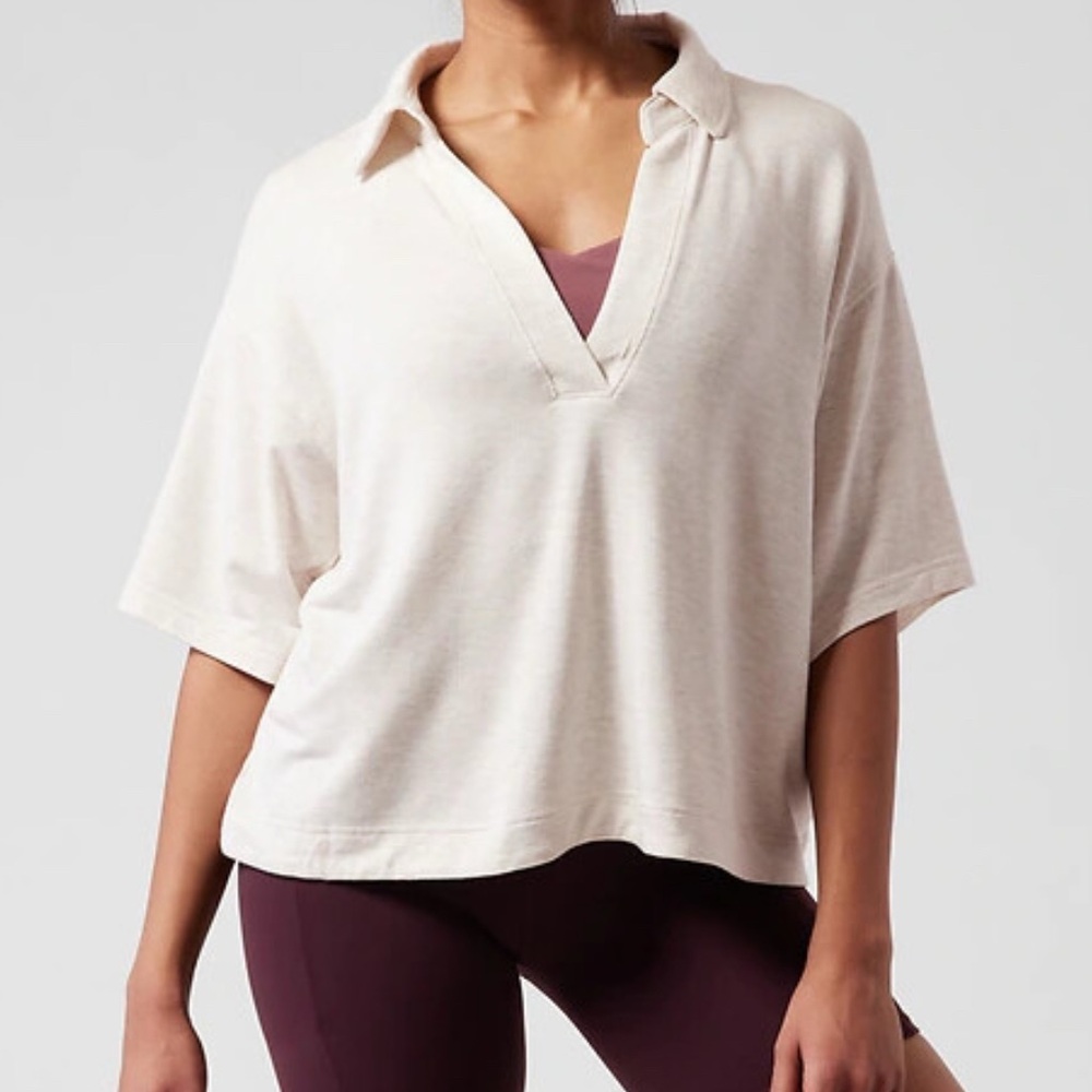 ATHLETA Westwood Oatmeal Oversized Crop V-Neck Top - Picture 8 of 8